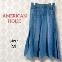 アメリカンホリック【M】Aラインフレアロングスカート コットンデニム カジュアル