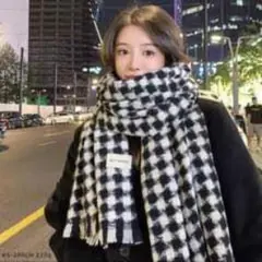 チェック マフラー 大判 ストール モノトーン ブラック ホワイト レディース