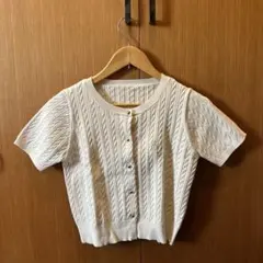 ケーブル編み 半袖カーディガン ホワイトのサムネイル