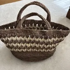 麻ひもハンドメイドバッグ　 円底　ハート柄