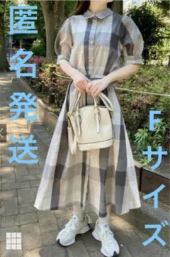 GRL ベルト付きチェック柄バックレースアップワンピース　cc18
