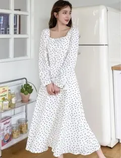 SHEIN ホワイト 水玉 ロングワンピース