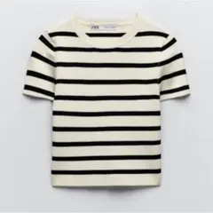 ZARA ボーダー ストライプ 半袖ニット クロップド丈 ショート丈 Tシャツ