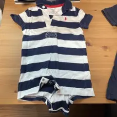 Ralph Lauren ネイビー/ホワイトストライプロンパース