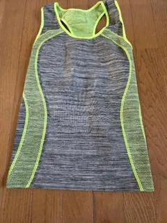 メッシュタンクトップ グレー/ネオンイエロースポーツウエア　ヨガ