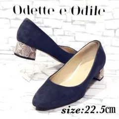Odette e odile スエード 紺 パイソン太ヒール パンプス 22.5のサムネイル