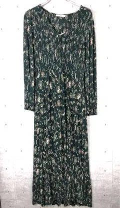 MNG 古着 フローラル 花柄 長袖 花柄 ロング 伸縮シャーリング ワンピースのサムネイル