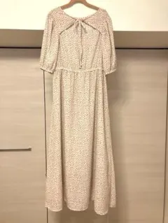 ドット柄 ロングワンピース 半袖ワンピース Mサイズ