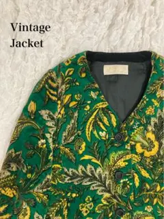 希少♡vintage 花柄ノーカラージャケット　総柄　派手柄
