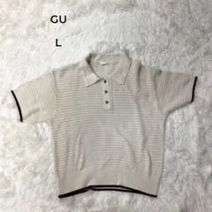 GU 半袖透かし編みニット ポロシャツ L アイボリーのサムネイル