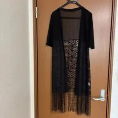 最終価格❣️ブラックシースルー ロングカーディガン フリンジのサムネイル