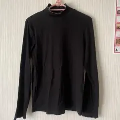 黒 リブ編み ハイネック長袖カットソー