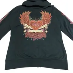 【人気】極美品　ハーレーダビッドソン　ジップパーカー　黒　バックロゴ　フード付き