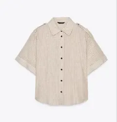 ZARA ベージュと白のストライプ 半袖シャツのサムネイル