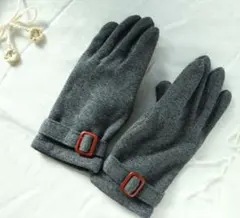 レディース 手袋 グレー 上品 バックルデザイン