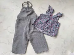 zarababy グレーオールインワン　バックスリット花柄トップスセット　80
