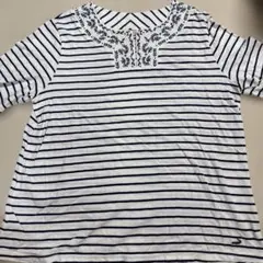 CROCODILE クロコダイル　ストライプ刺繍入り半袖Tシャツ　サイズLLのサムネイル