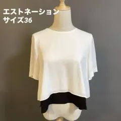 【エストネーション】バイカラー 半袖カットソー ホワイト ブラックのサムネイル