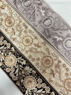 59）各1m ３本セット　ファブリック地　インド刺繍リボン