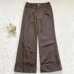 日本製★イトキン 【エル】 ウール混 タック ワイドパンツ （M） ブラウン