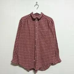 《PINK HOUSE》 ピンクハウス (L) チェック柄シャツ フリル 赤