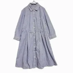 ジエンポリウム　ストライプ シャツワンピース　七分袖　Lのサムネイル