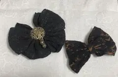 レースリボン ブラック バレッタ ヘアアクセサリー ヘアピン
