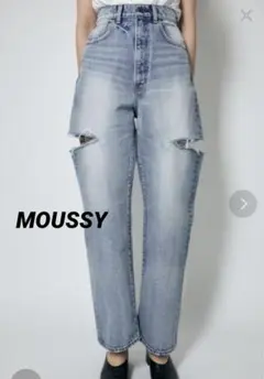 moussy THIGH SLIT LOOSE STRAIGHT ブルー