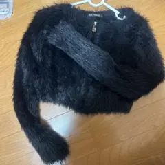 黒 ファーコート　ショート丈