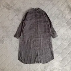 無印良品　長袖　バンドカラー　リネン100%　シャツ　ワンピース