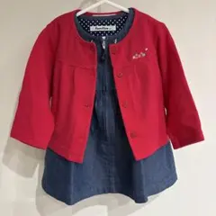 ファミリア 80 ワンピース カーディガン セット 赤 デニム 刺繍 女の子