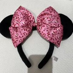 ミニーマウス風カチューシャ ピンクレオパード
