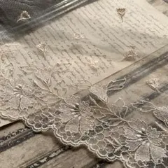 ハンドメイド素材☆草木染めantiqueパール付きフリルレース2メートル