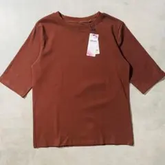 レディース Tシャツ 半袖 五分袖 無地 M ブラウン 体型カバー ストレッチのサムネイル