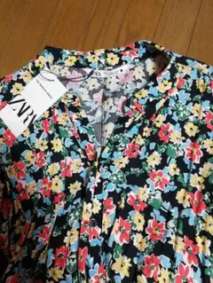 未使用　ZARA 　レトロ柄.花柄七分袖ワンピース　トールサイズ　XL　ザラ