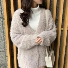 NICE CLAUPあざともてロングカーデ ピンク　ファー カーディガン