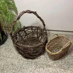 再値下げ　ガーデンバスケット　大小セット　 天然素材　あけびカゴ　花籠