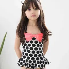 《140》可愛い❤️リボン付 ドットワンピース 水着 【韓国子供服】