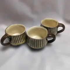 おんだ　陶器 マグカップ 3個セット 鎬模様