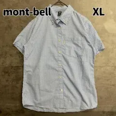 モンベル 青 半袖 シャツ ボタンダウン ギンガムチェックＸＬ【い 109】