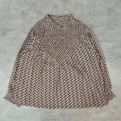【美品】幾何学模様 シャーリング ブラウス 長袖 70's 希少のサムネイル