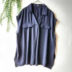 コムサイズム『F』ネイビー ノースリーブ シアー ブラウス シンプル さらさら