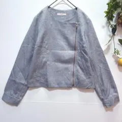 【IMAGE】極美品！長袖ジャケット　丸襟　袖ボタン　ファスナー　グレー　9