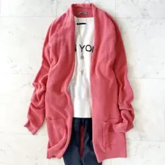 上質♪セオリーリュクス カシミヤ100% オープンカーディガン ミドル丈 ピンク