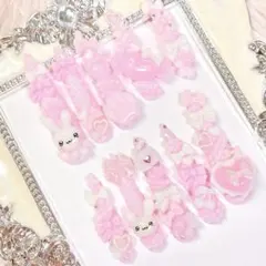 3月限定】ピンク 白 汎 うさぎ 地雷系 量産型ネイルチップ ゴテゴテ 