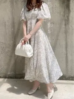 花柄Vネックバックレースアップフレアワンピース[mc069]