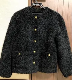 Mila Owen 金釦ノーカラーボアジャケット　ブラック