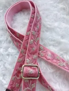 ショルダーストラップ　インド刺繍リボン　牛革　長さ調節可能