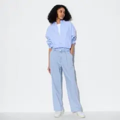 UNIQLO ユニクロ　ドレープデニムタックパンツ　Lサイズ　BLUE