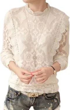 花柄 レーストップス レースインナー ブラウス 長袖 レース セクシー トップス